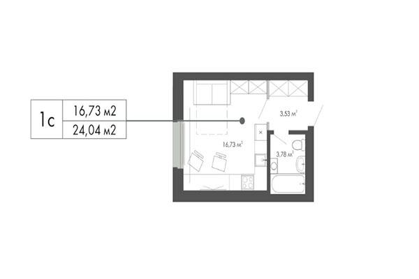 Студия 24,04 м² в ЖК Грибоедов. Планировка